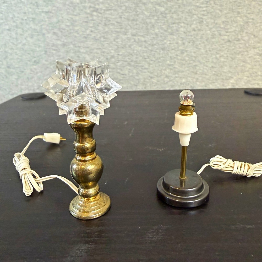 2pc 1:12 Dollhouse Miniature Corded Electric Lamps Silver/Clear/White 2.75in